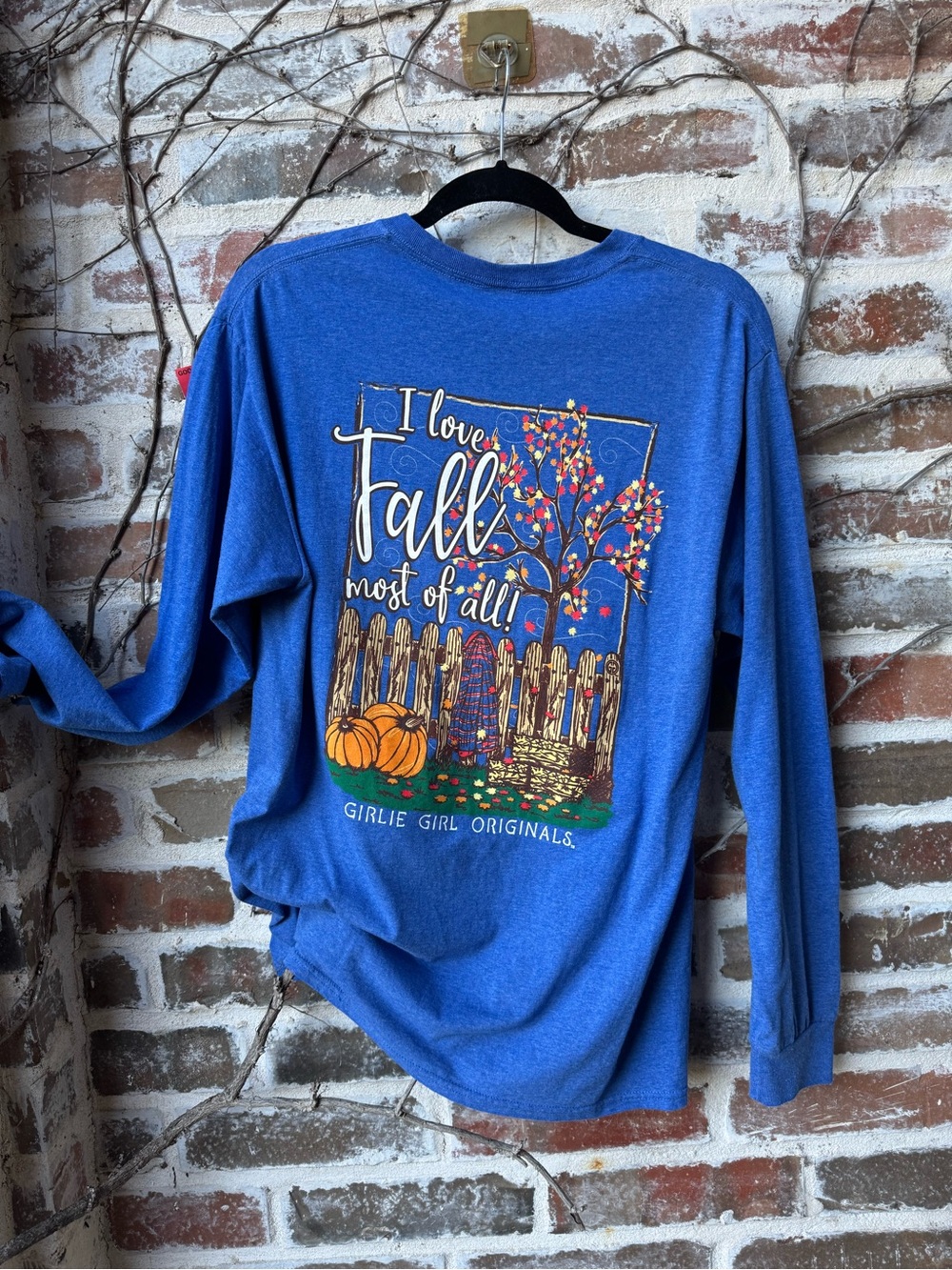Girlie Girl Originals "I Love Fall" Blue Long Sleeve Graphic Tee Shirt Medium